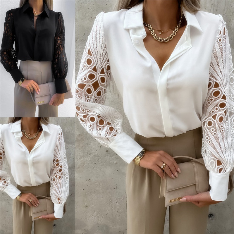 polyester long sleeve lace blouse NH10106715