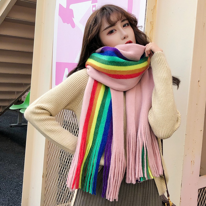rainbow knit tassel scarves NH10096215