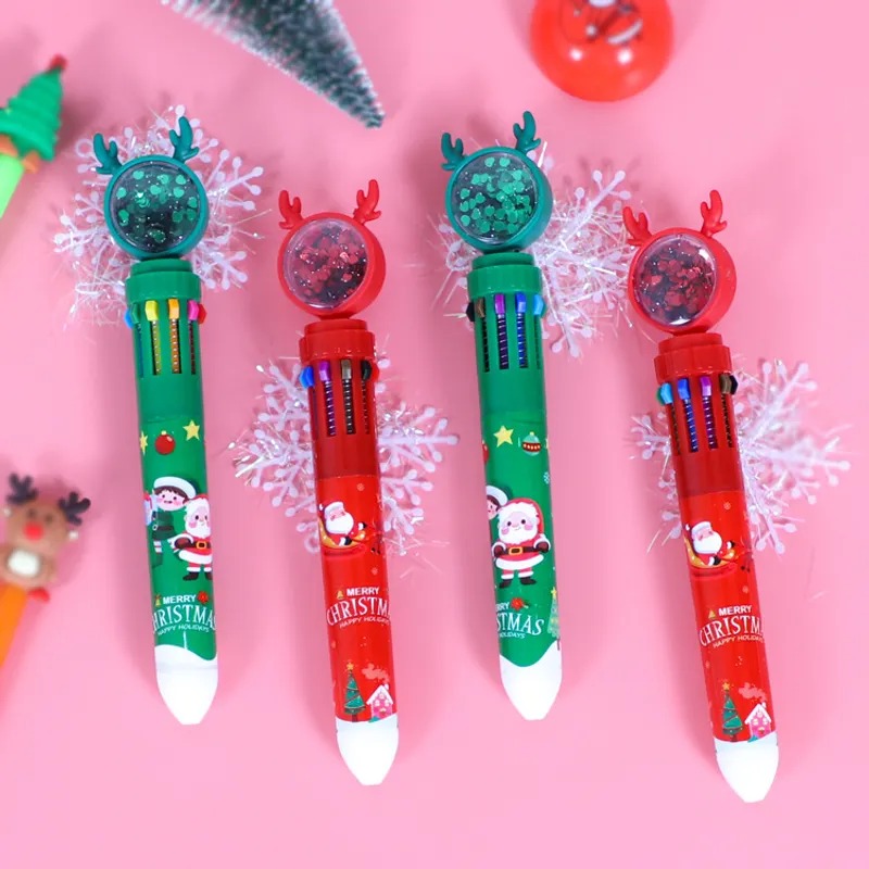 Bolígrafo De 10 Colores Con Cuerno De Ciervo De Navidad De Dibujos Animados