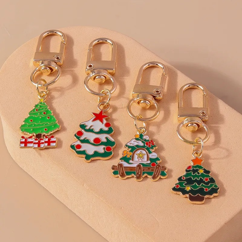 Cute Christmas Hat Christmas Tree Santa Claus Alloy Enamel Christmas Bag Pendant Keychain