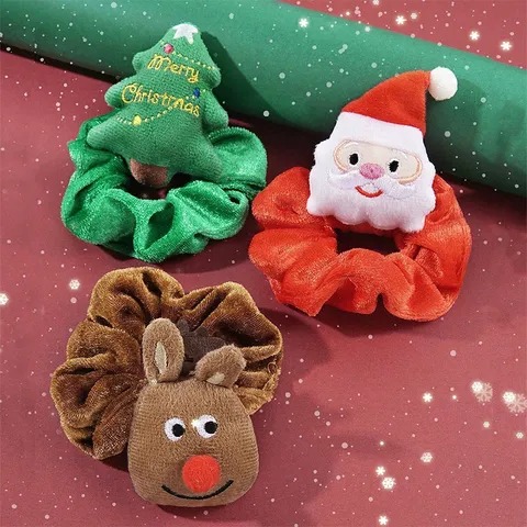 Cute Christmas Modern Style Christmas Tree Santa Claus Cloth Hair Tie