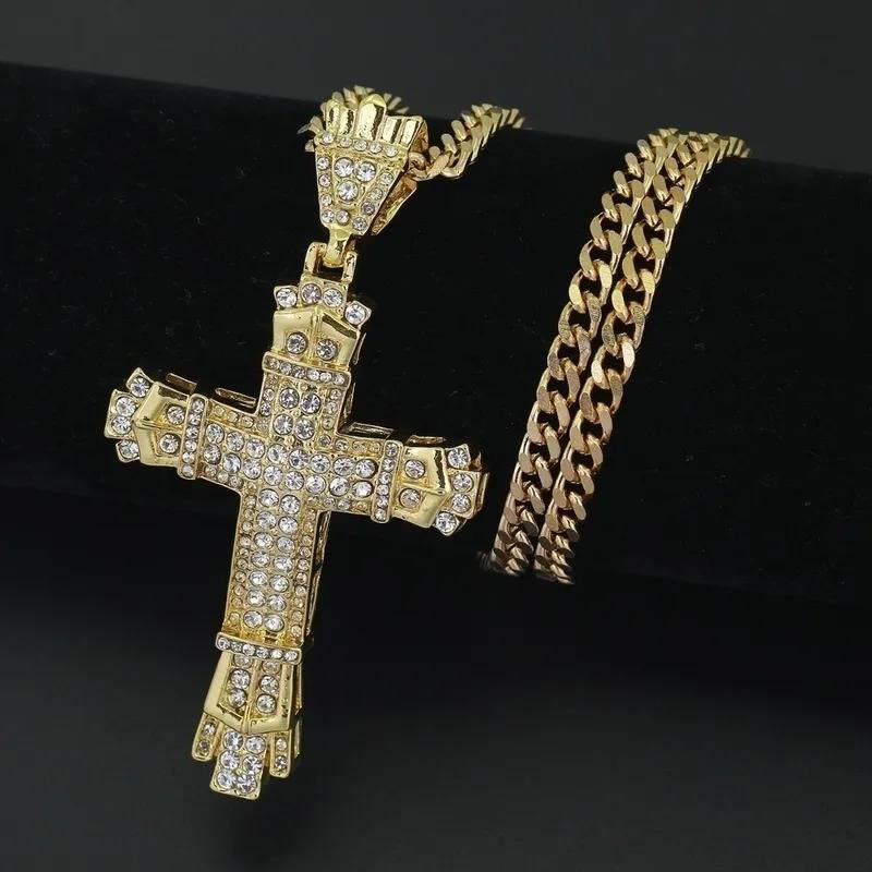 Moda Cruzar Metal Embutido Diamantes De Imitación Unisexo Collar Colgante