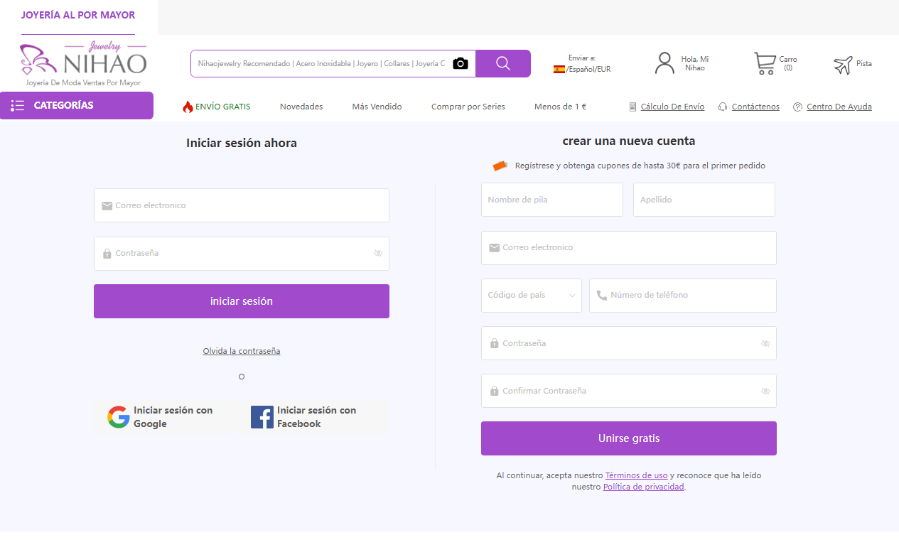 Registre una nueva cuenta en Nihaojewelry