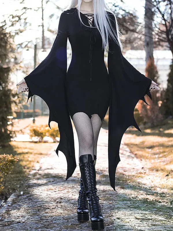 Disfraces de Halloween: Vestido tubo de mujer de moda con escote en V y manga larga