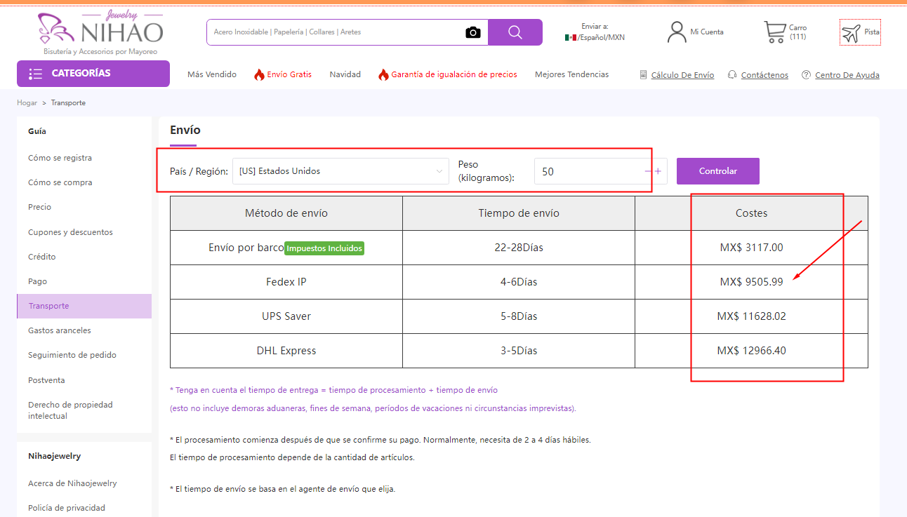 Nihaojewelry tiene una calculadora de costos de envío para ayudarlo a ahorrar más en costos de envío.