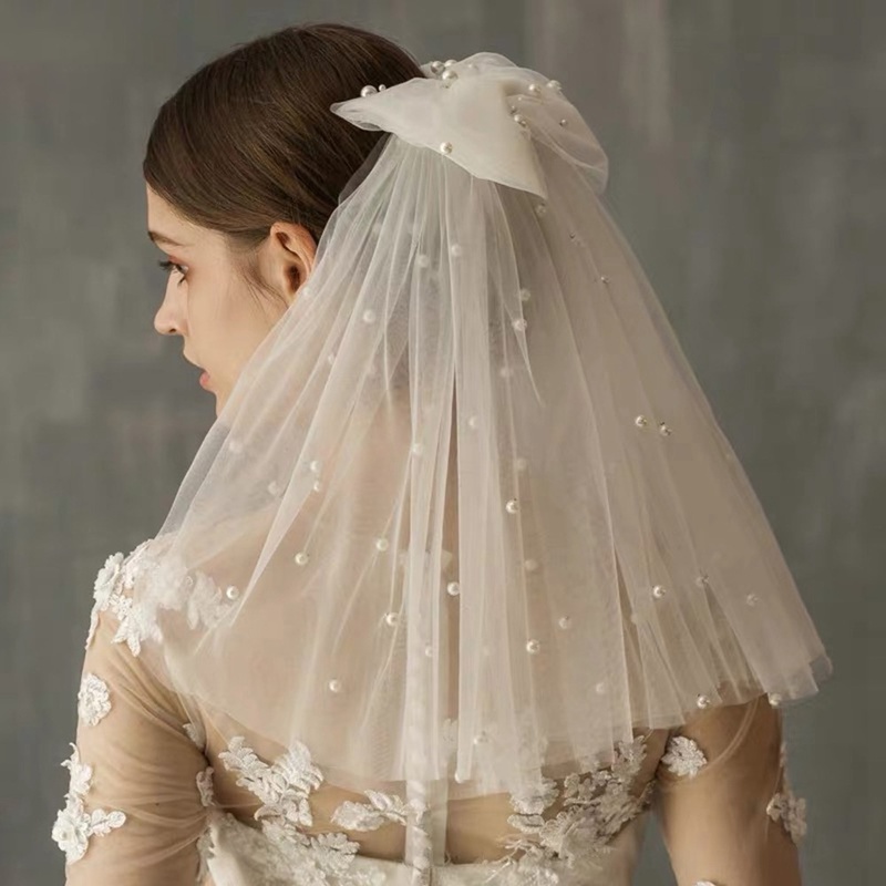 bridal veil bow doublelayer pearl veil NHYOL705646