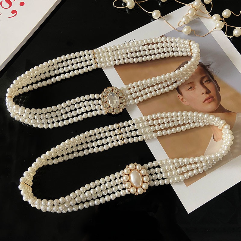 pearl beaded elastic belt NHWP394562
