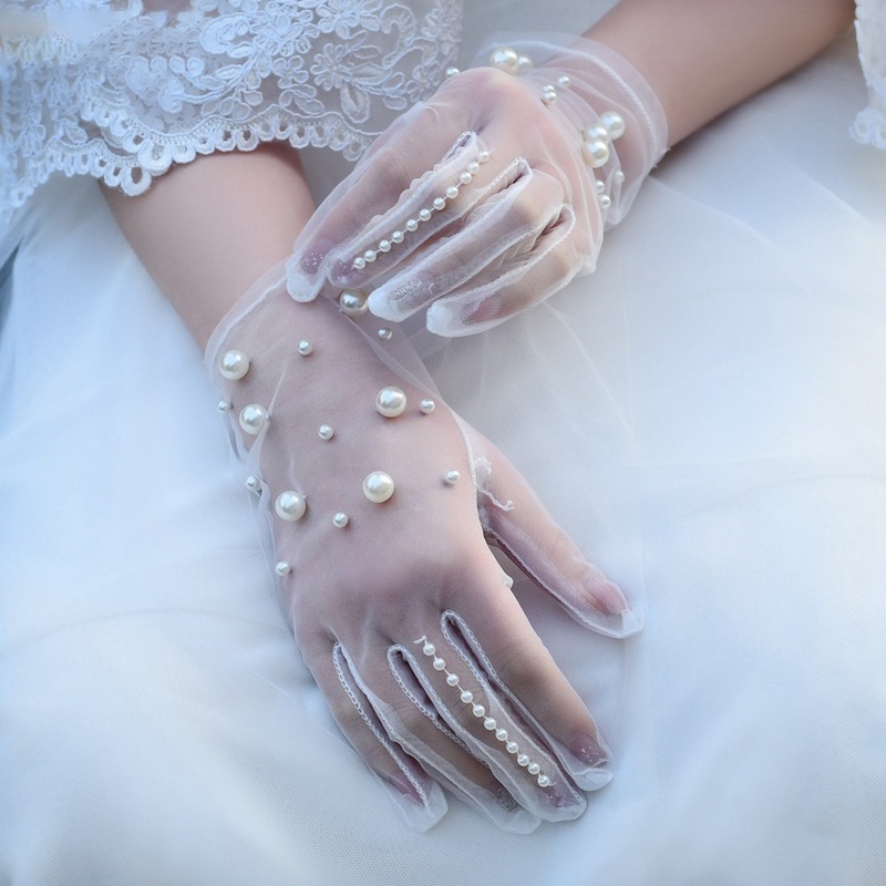 pearl mesh wedding gloves NHYOL705687