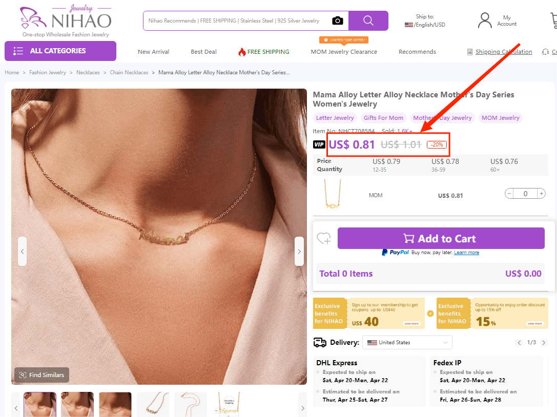 nihaojewelry Stratégies de tarification Collier pour femmes