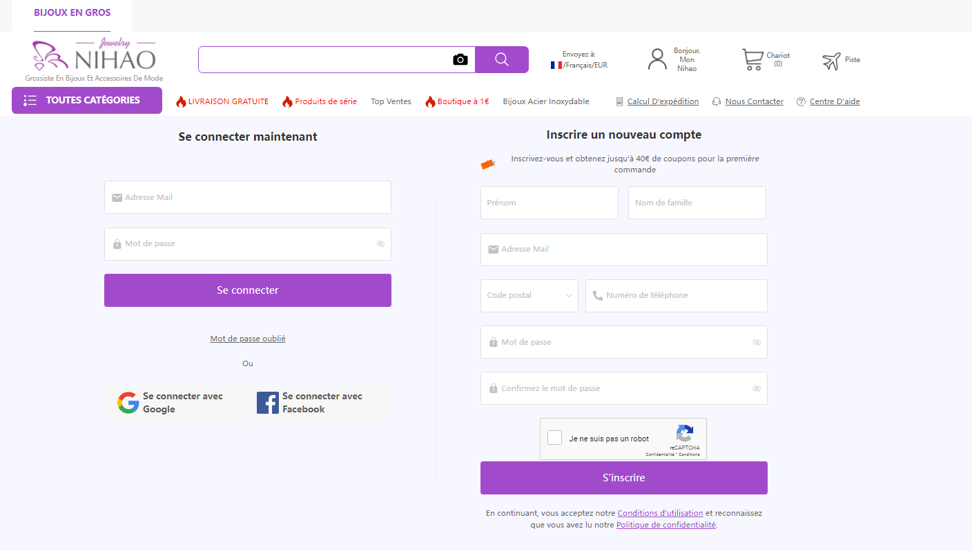créer un nouveau compte sur Nihaojewelry