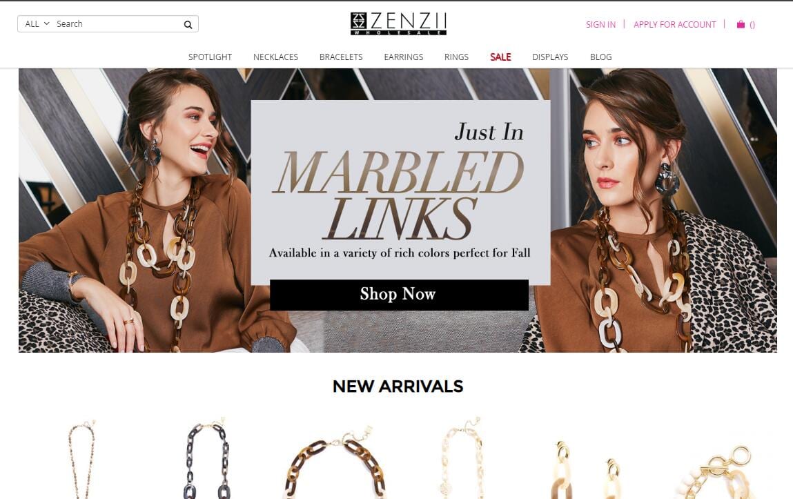 Zenzii Wholesale Homepage