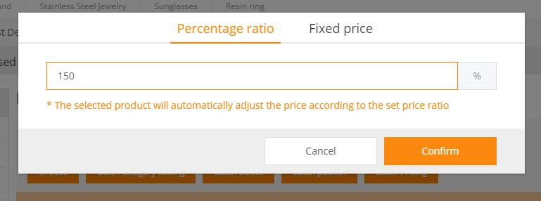 batch princing set by percentage ratio