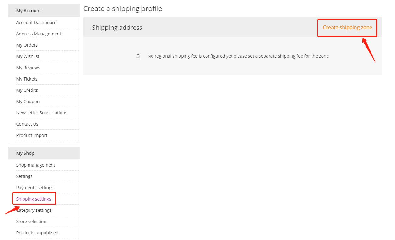 create shipping zone