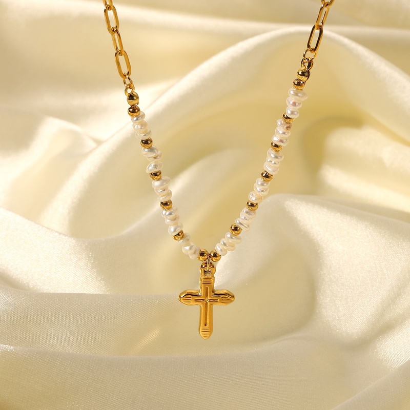18k gold cross pendant necklace NHJIE689130