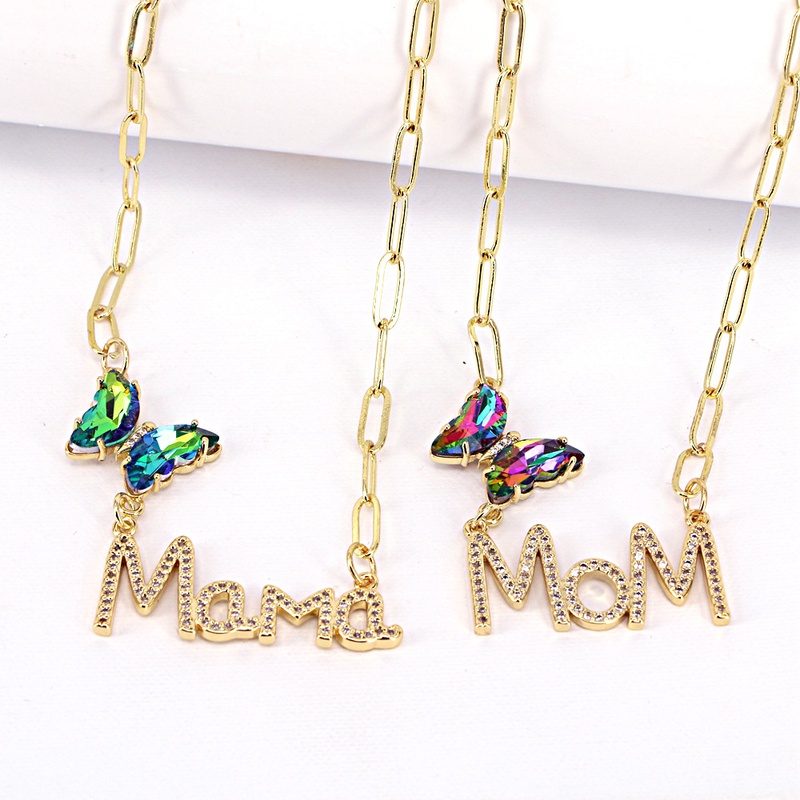 zircon letter mom butterfly necklace NHWEI695380