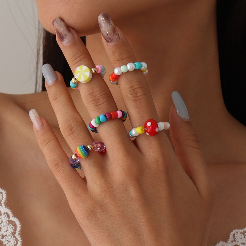 candy color beaded y2k jewelry ring set NHMD693115