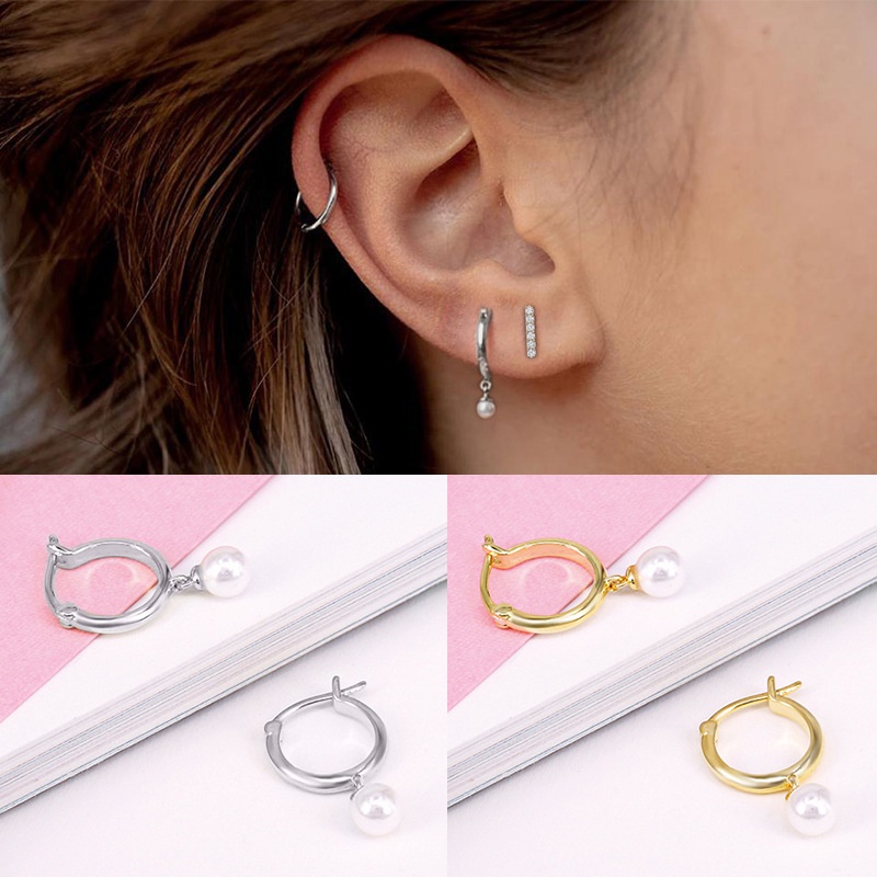 simple geometric silver pearl earrings NH825249