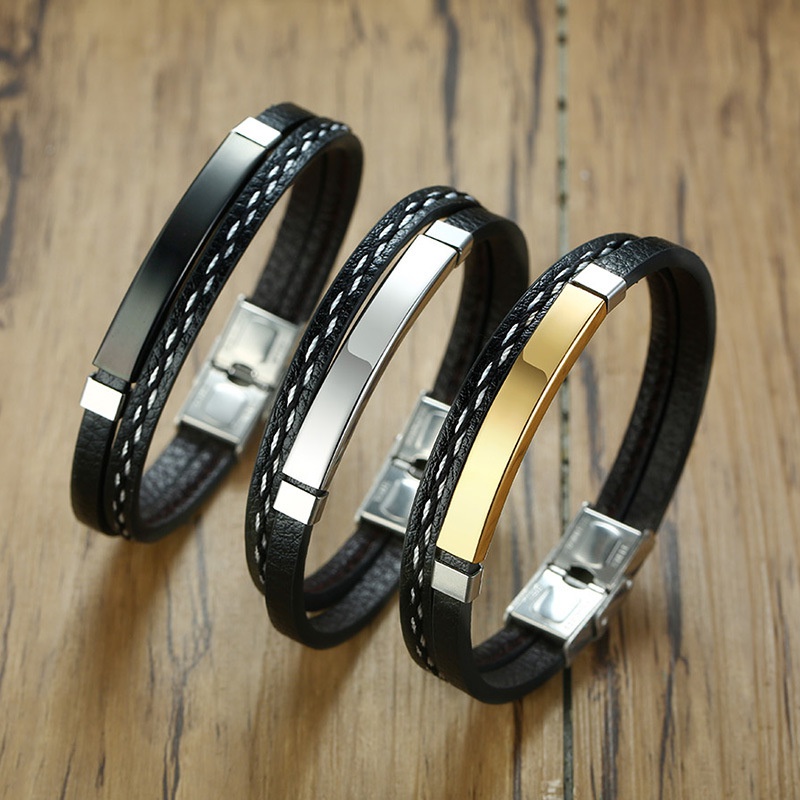 stainless steel PU leather buckle bangle NH10096693