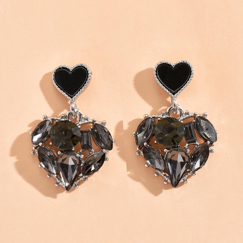 heart black rhinestone earrings NH10115760