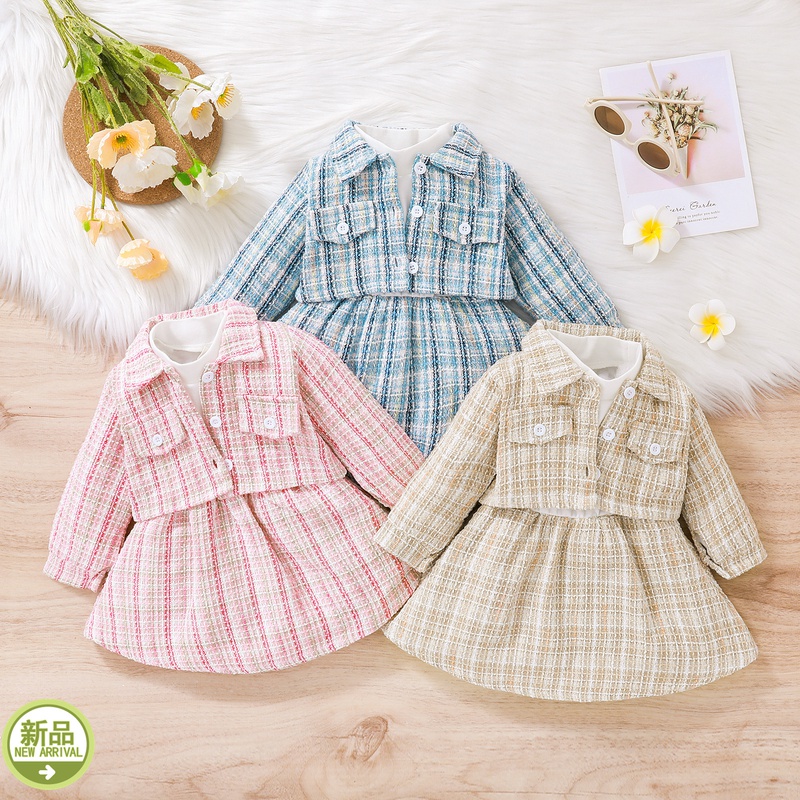 plaid cotton girls clothing set NH10094594