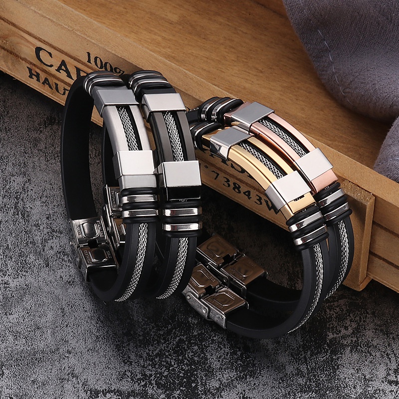 stainless steel silica gel mens bangle NH10106127