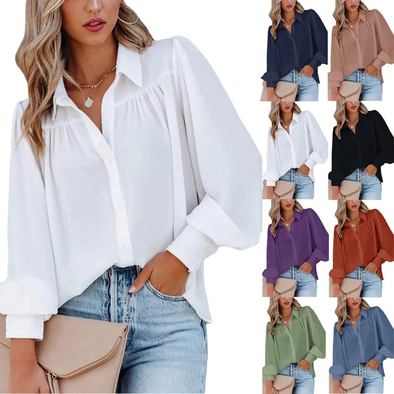 Casual Solid Color Turndown Long blouse