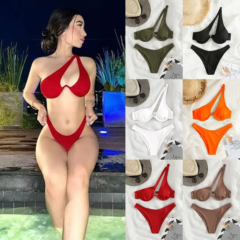 Womens Solid Color Polyester Bikinis