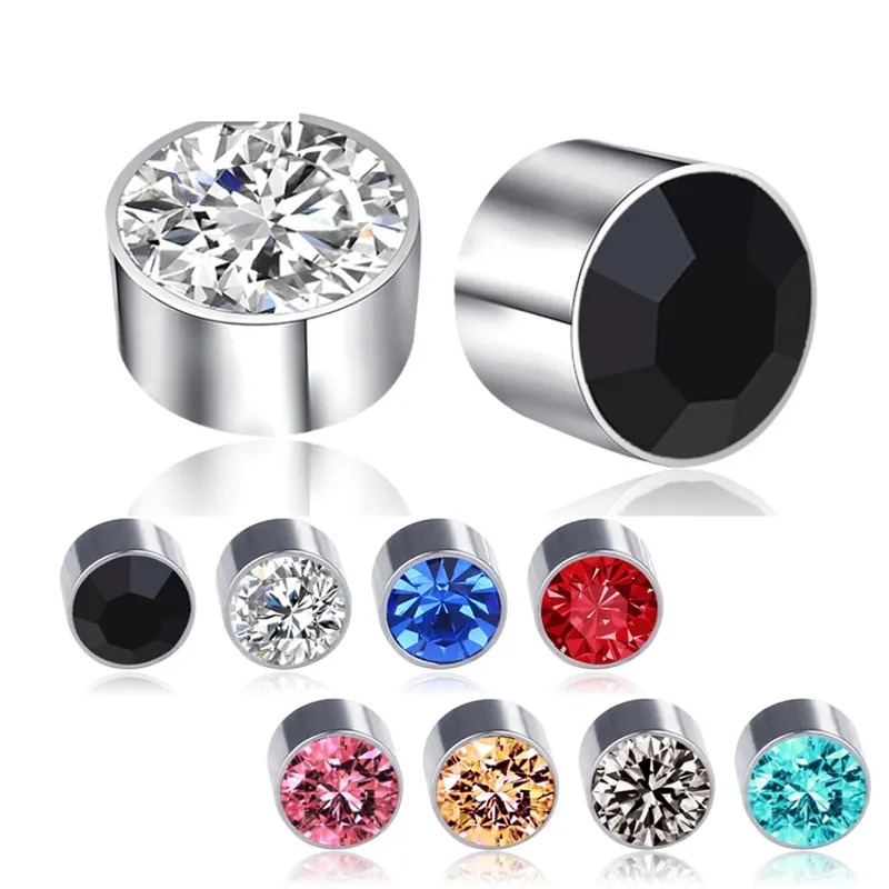 New Color Diamond Titanium Steel Magnetic Stud Earrings