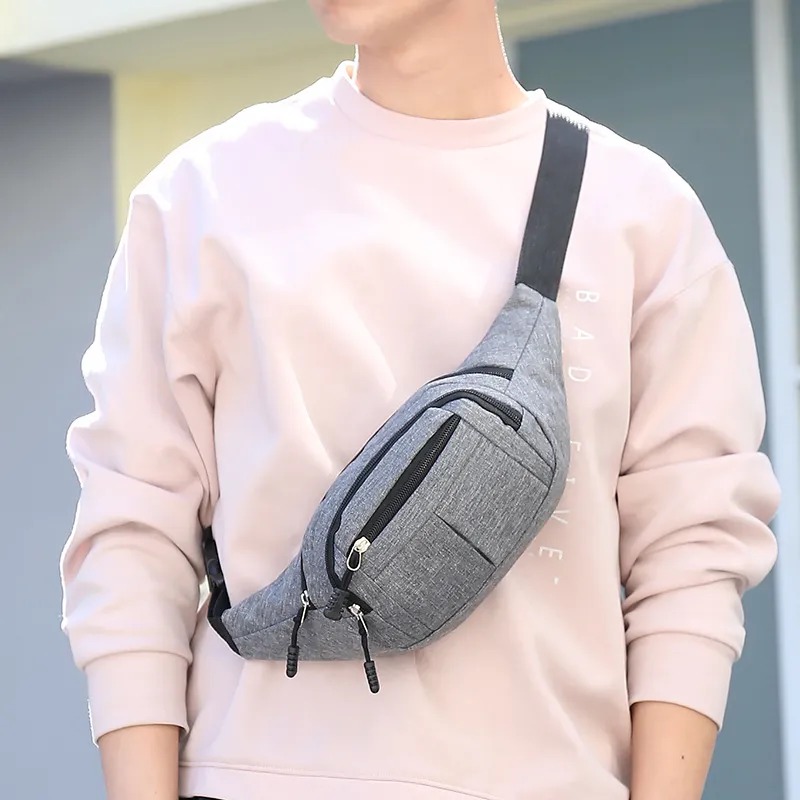 Unisex Solid Color Oxford Cloth Zipper Fanny Pack