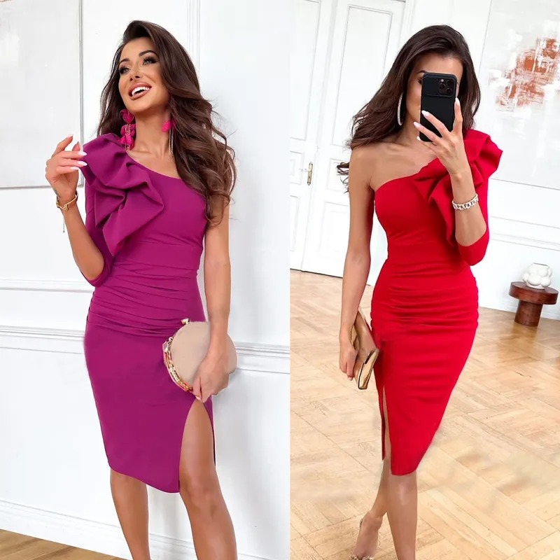Women's Party Dress Simple Style Oblique Collar Slit Zipper Sleeveless Solid Color Knee-Length Party