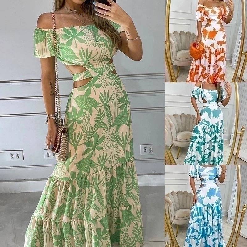 Short Sleeve Printing Maxi Dress 
