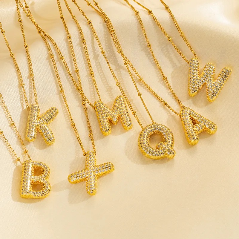 Stainless Steel 18K Gold Plated IG Style Simple Style Shiny Letter Inlay Zircon Necklace Pendant
