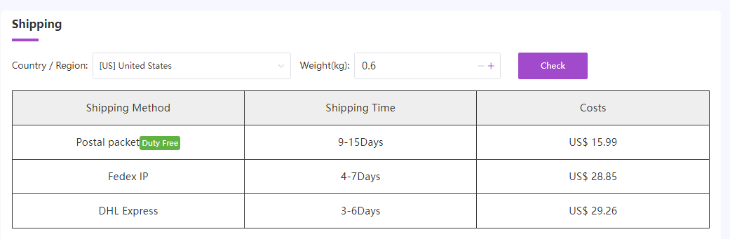 There is a Shipping Calculation in Nihaojewelry.
