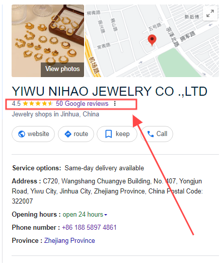 Google reviews of Nihaojewelry