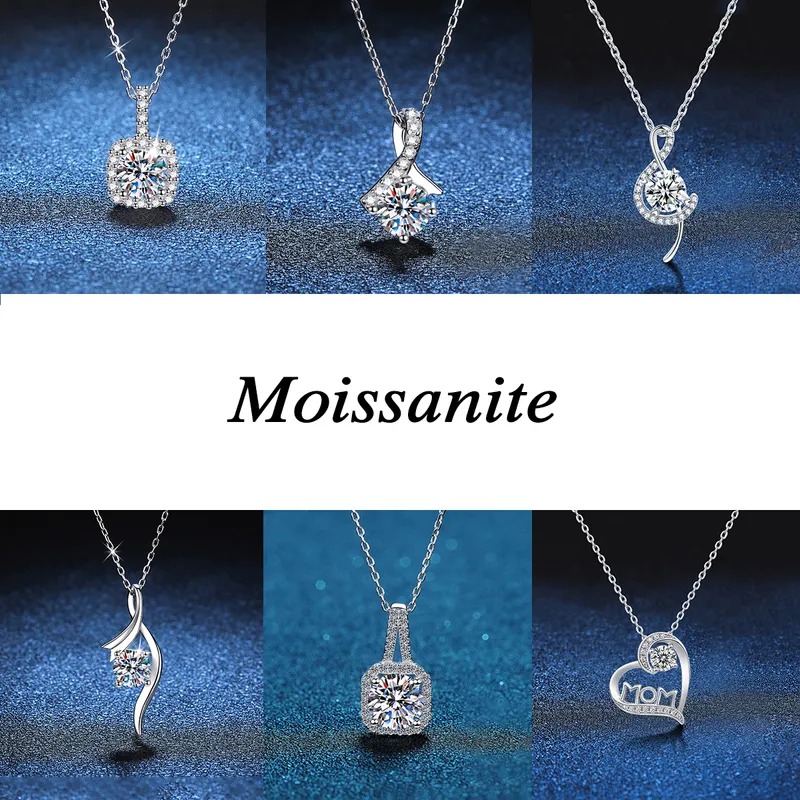 925 Silver Silver Inlay Geometric Moissanite Pendant Necklace