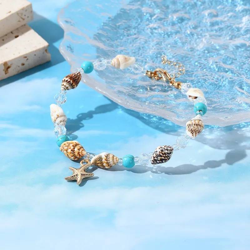 Beach Starfish Conch Alloy Turquoise Glass Beaded Women's Bracelets