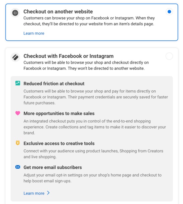 For one of the checkout methods, please choose how you want your customers to complete their purchase.
