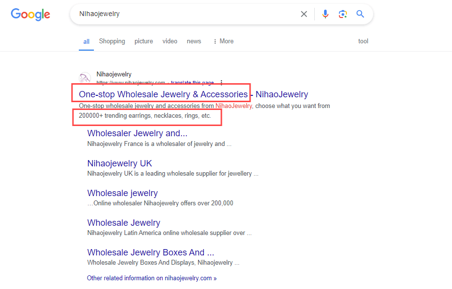 Nihaojewelry in Google