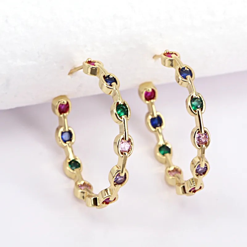 Copper Gold-plated Color Zircon Earrings