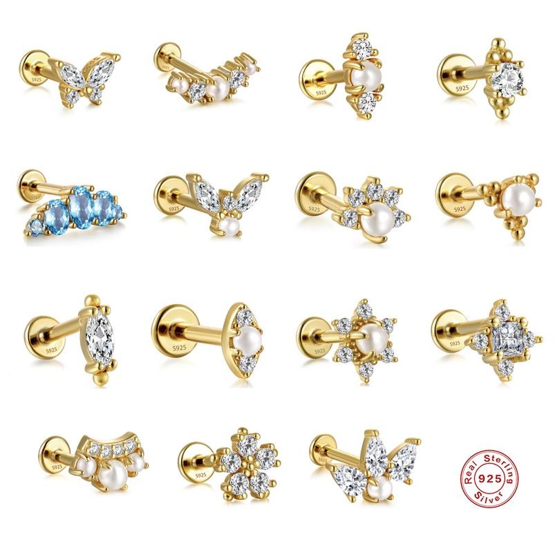 Fashion Butterfly Sterling Silver Inlay Artificial Diamond Ear Studs