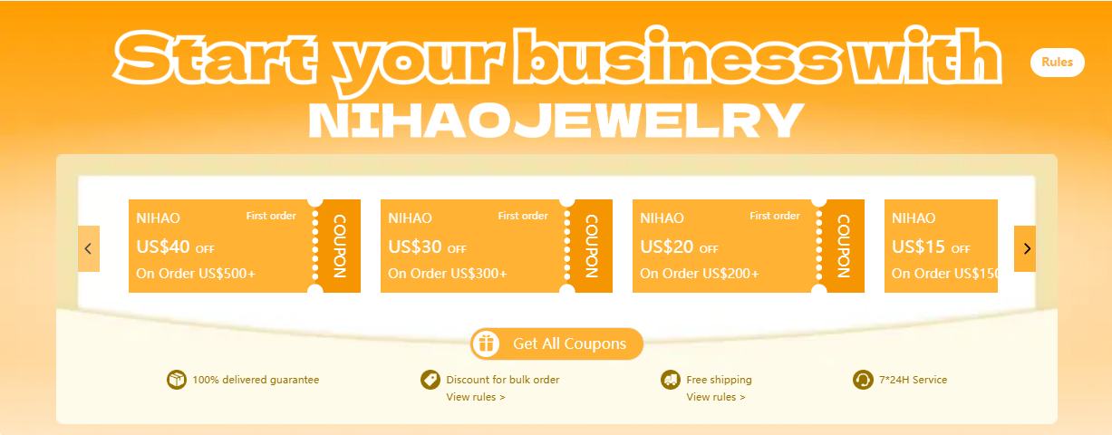 There are discounts for customes' first purchase on Nihaojewelry.