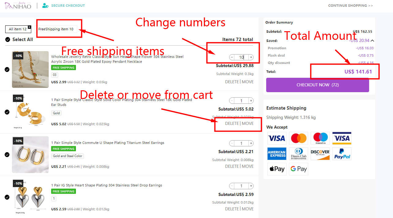 The Beginner's Guide to double check items in your cart on Nihaojewelry
