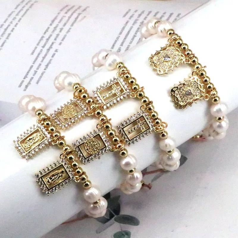 Portrait Faith Cross Copper Gold Plated Zircon Bracelets