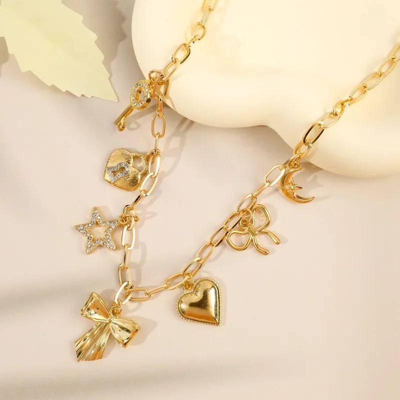 Fruit Heart Shape Bow Knot Glass Alloy Pendant Necklace 