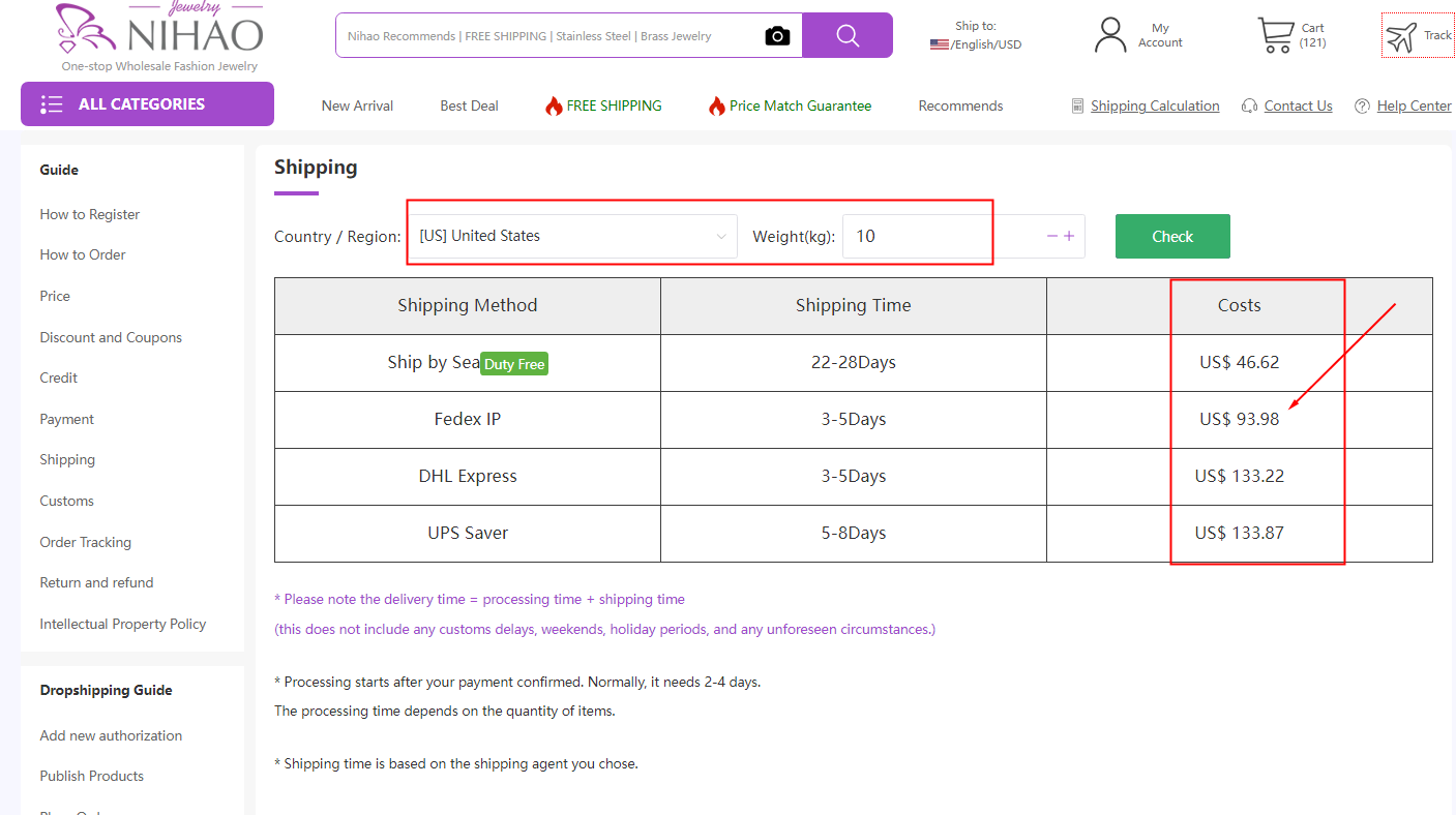 Nihaojewelry has shipping cost calculator to help you save more on shipping cost.