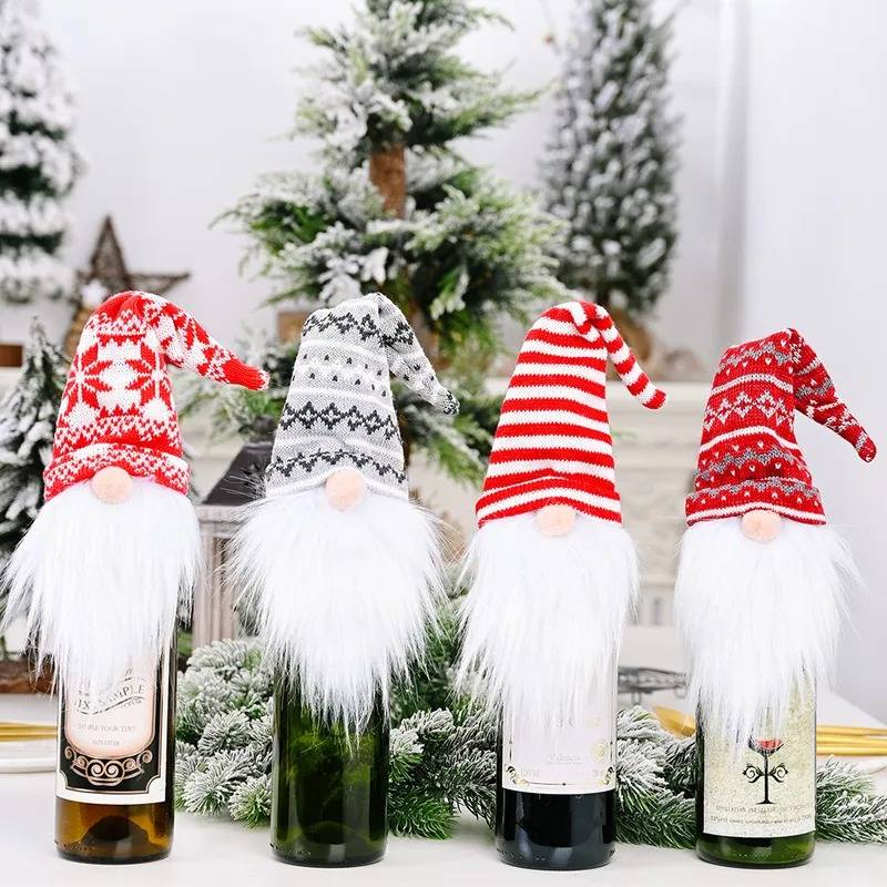 seasonal items for the 2024 winter-Christmas Decorations Knitted Hats Wine Bottle Cover