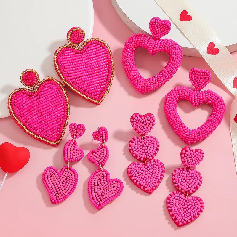 Valentine's Day Jewelry Sales Guide-  Romantic Sweet Heart Shape Pu Leather Synthetic Fibre Mostacilla Drop Earrings