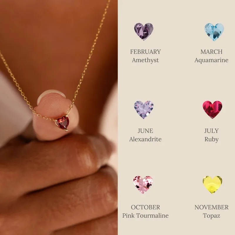 Valentine's Day Jewelry Sales Guide- Inlay Heart Shape Birthstone Necklace