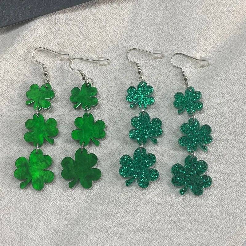 St. Patrick's Day 2025 Shamrock Arylic Drop Earrings