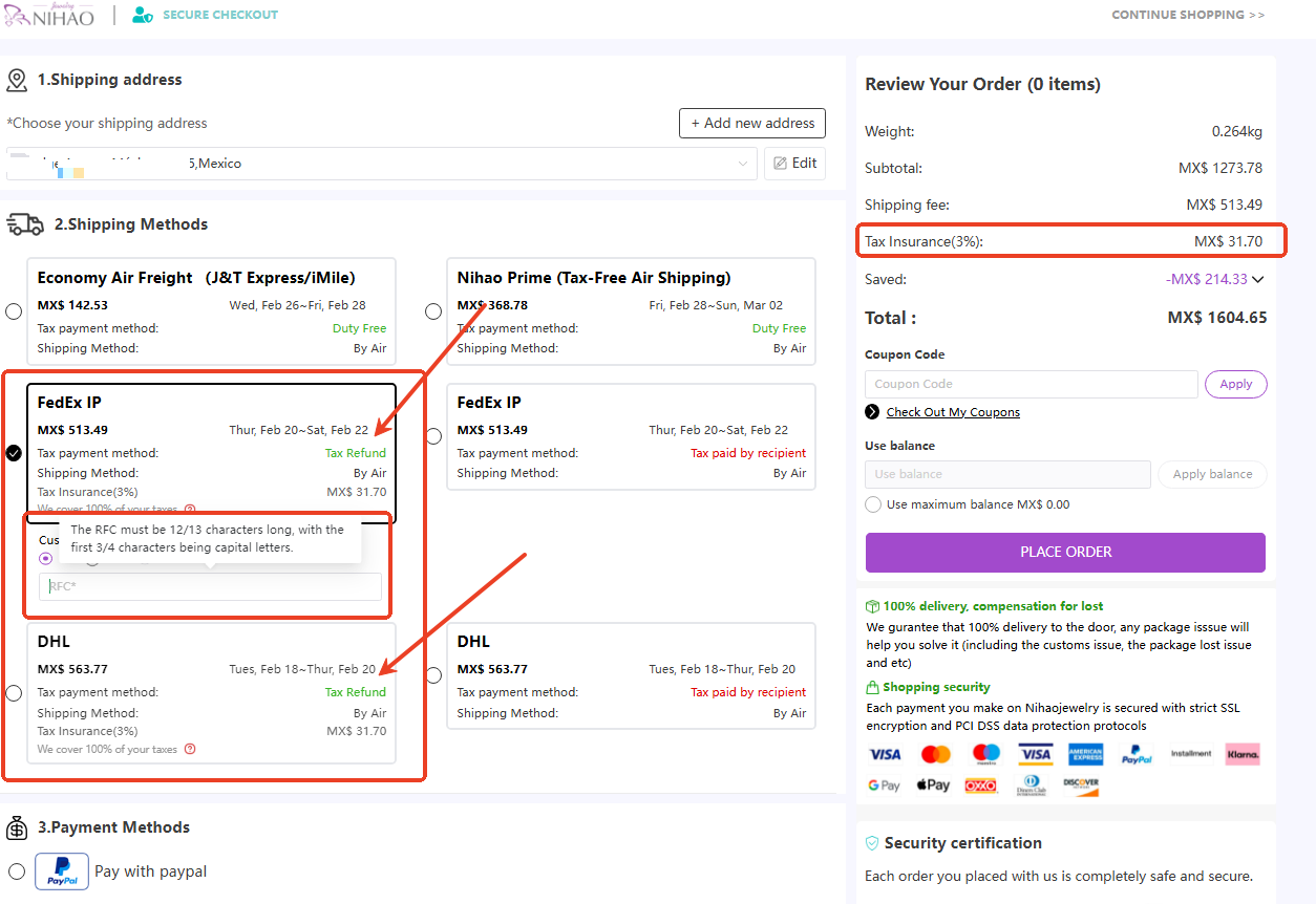 Avoid paying more taxes - DHL/FedEx shipping with Tax Refund